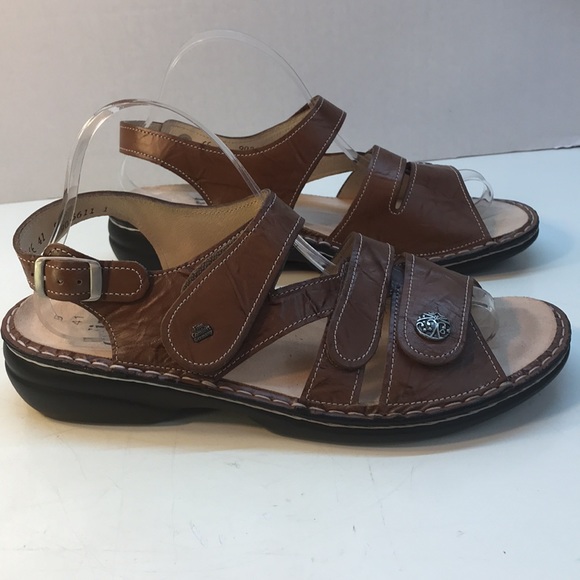 NWOT Finn Comfort Brown Leather Sandals with Velcro Straps Size 10 - Picture 4 of 16